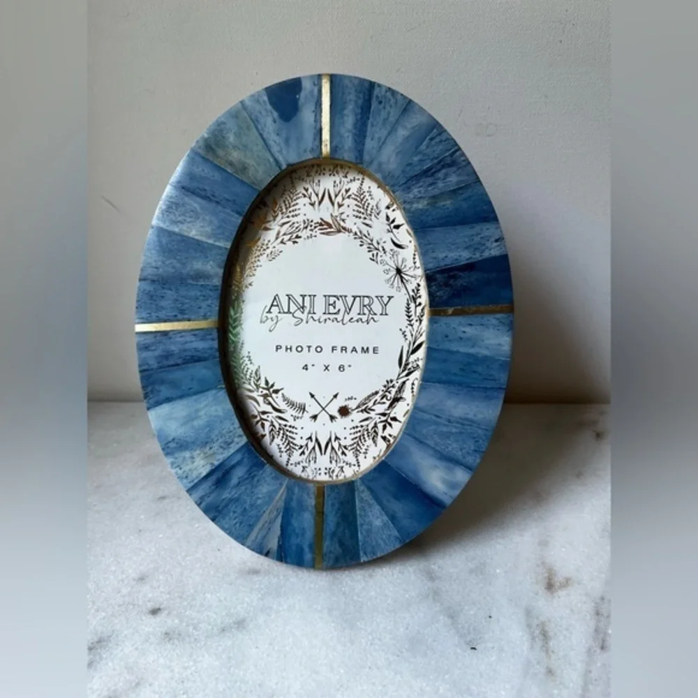 Oval 4x6 Picture Photo Frame - Carved Bone Blue gold